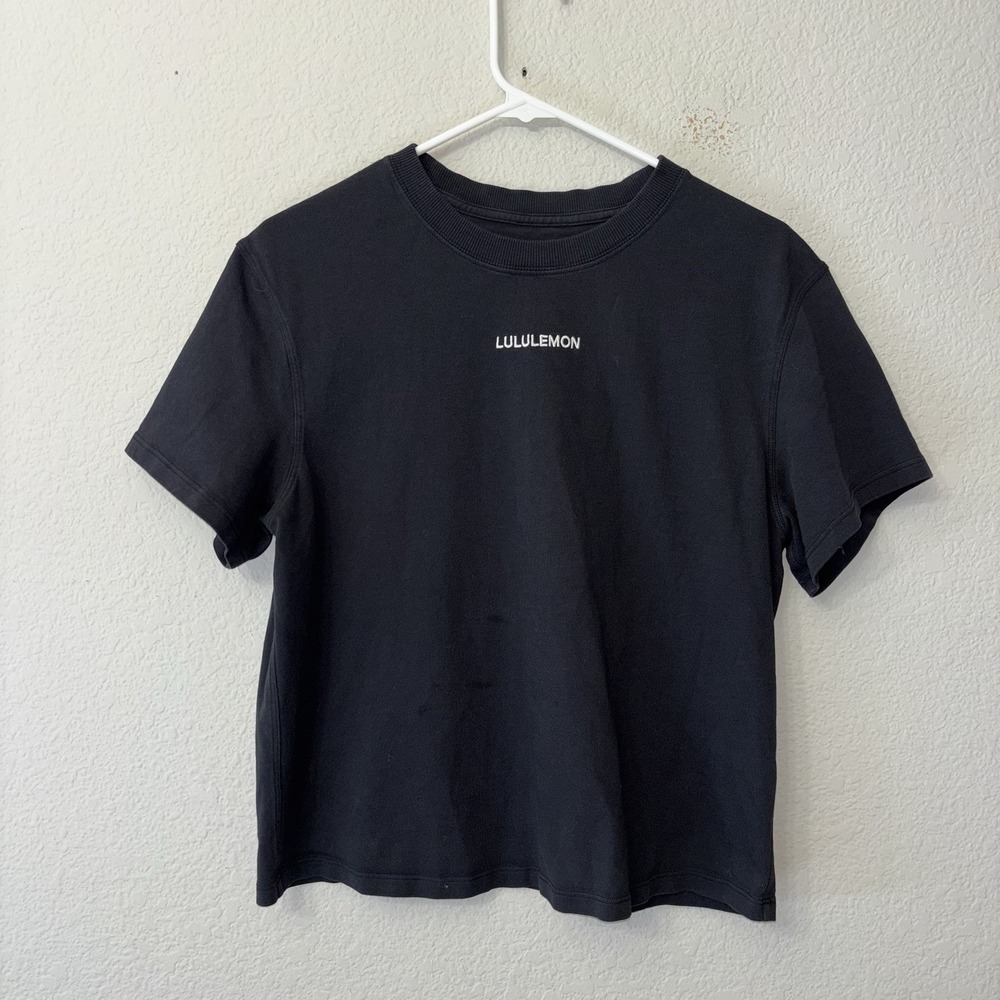 Lululemon Relaxed Fit Cotton Jersey T-Shirt Wordmark Black Size 8 Embroidered M